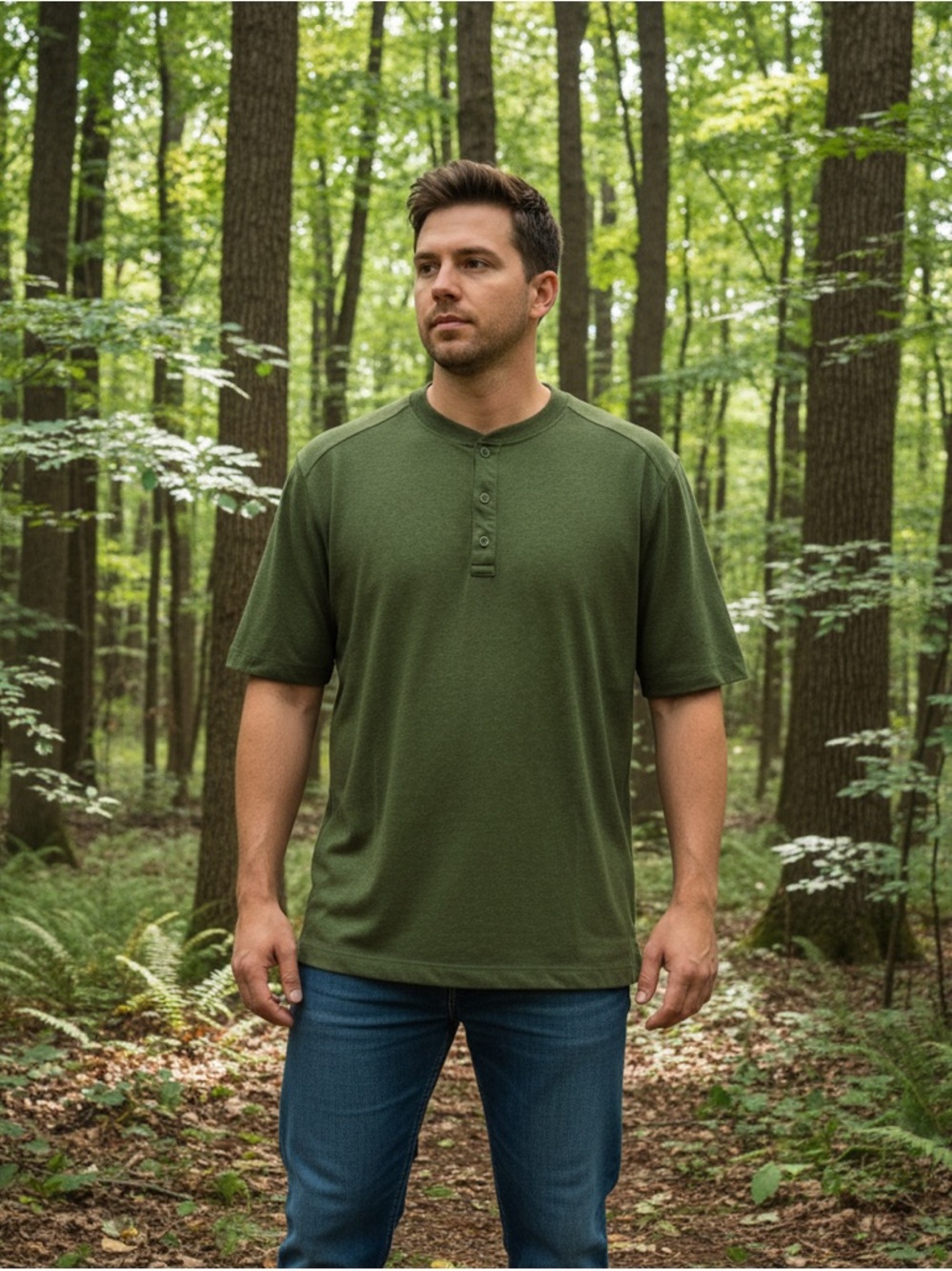 Duluth Trading Co Olive Short-Sleeve Henley Top
